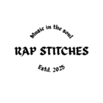 Square site icon for Rap Stitches, optimized for digital display at 512×512 pixels. Designed to represent the brand’s fusion of music-inspired streetwear and creative entrepreneurship, the icon serves as a visual anchor across web and mobile platforms.