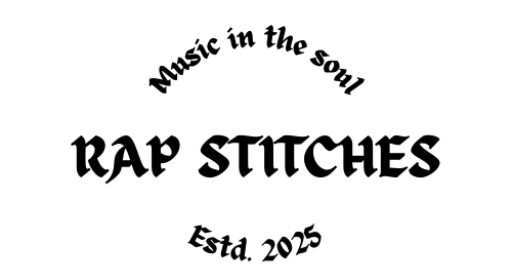 Minimalist black-and-white logo featuring bold, uppercase text in a clean, centered layout. Designed for clarity and impact, the logo reflects Rap Stitches’ modern, music-inspired branding—merging streetwear aesthetics with digital storytelling in a sleek visual identity