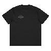 Front-facing view of a men’s box-fit t-shirt in solid black, featuring a structured silhouette, relaxed sleeves, and classic crew neckline. Set against a neutral background, the shirt’s deep tone and clean lines reflect Rap Stitches’ music-inspired streetwear—combining everyday comfort with bold, minimalist style