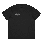 Front-facing view of a men’s box-fit t-shirt in solid black, featuring a structured silhouette, relaxed sleeves, and classic crew neckline. Set against a neutral background, the shirt’s deep tone and clean lines reflect Rap Stitches’ music-inspired streetwear—combining everyday comfort with bold, minimalist style