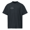 Front-facing view of a men’s box-fit t-shirt in navy blue, featuring a structured silhouette, relaxed sleeves, and classic crew neckline. Set against a neutral background, the shirt’s deep tone and minimalist design reflect Rap Stitches’ music-inspired streetwear—merging everyday comfort with bold, understated style.