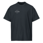 Front-facing view of a men’s box-fit t-shirt in navy blue, featuring a structured silhouette, relaxed sleeves, and classic crew neckline. Set against a neutral background, the shirt’s deep tone and minimalist design reflect Rap Stitches’ music-inspired streetwear—merging everyday comfort with bold, understated style.