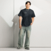 Front-facing view of a men’s box-fit t-shirt in navy blue, featuring a structured silhouette, relaxed sleeves, and classic crew neckline. Displayed against a neutral background, the shirt’s deep tone and minimalist design reflect Rap Stitches’ music-inspired streetwear—blending everyday comfort with bold, understated style.