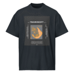 Front-facing view of a navy blue men’s box-fit t-shirt with a structured silhouette and classic crew neckline. Set against a neutral background, the shirt’s bold color and clean lines reflect the confident, minimalist aesthetic of the Designer Travis Scott series—fusing urban fashion with music-inspired design.