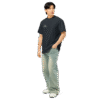 Left-front angled view of a men’s box-fit t-shirt in navy blue, featuring a structured silhouette, relaxed sleeves, and classic crew neckline. Displayed against a neutral background, the shirt’s deep tone and minimalist design reflect Rap Stitches’ music-inspired streetwear—blending everyday comfort with bold, understated style.