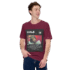 Front-facing view of a maroon unisex staple t-shirt with a relaxed fit and classic crew neckline. Displayed against a neutral background, the shirt’s smooth texture and rich color reflect the introspective, minimalist aesthetic of the Cole World designer series—merging lyrical storytelling with everyday streetwear appeal.
