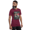 Front-right view of a maroon unisex staple t-shirt displayed against a plain background. The shirt features a clean, minimalist cut with short sleeves and a crew neckline, emphasizing its casual and versatile design.