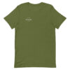 Front-facing view of a unisex olive green staple t-shirt with a structured silhouette and classic crew neckline. Set against a neutral background, the shirt’s earthy tone and clean lines reflect Rap Stitches’ minimalist, music-inspired aesthetic—blending everyday comfort with bold, streetwear sensibility.